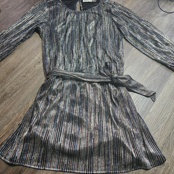Ramy Brook Metallic Stripe Long Sleeve Belted Mini Dress Sz L - Picture 11 of 15